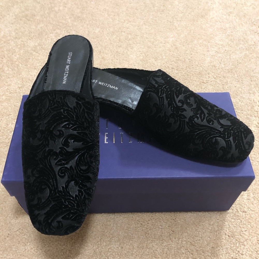 Stuart Weitzman Black Velvet slides
